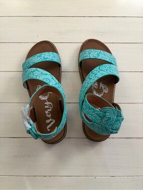 Turquoise Floral Strap Sandals